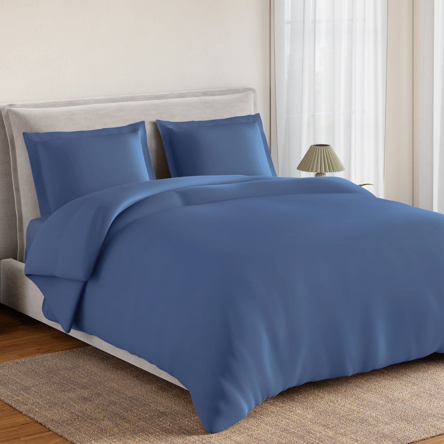 Essentials 100% Cotton Fitted Queen Bedsheet, 170 TC, Solid, Dark Blue