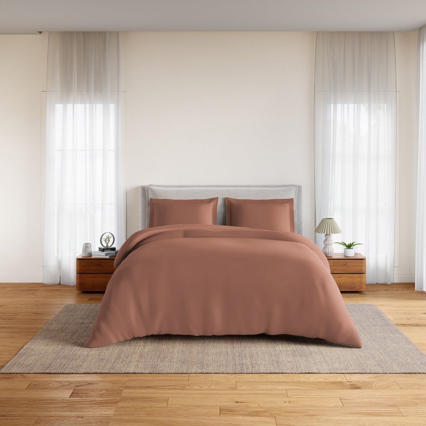 Essentials 100% Cotton Fitted Queen Bedsheet, 170 TC, Solid, Light Brown