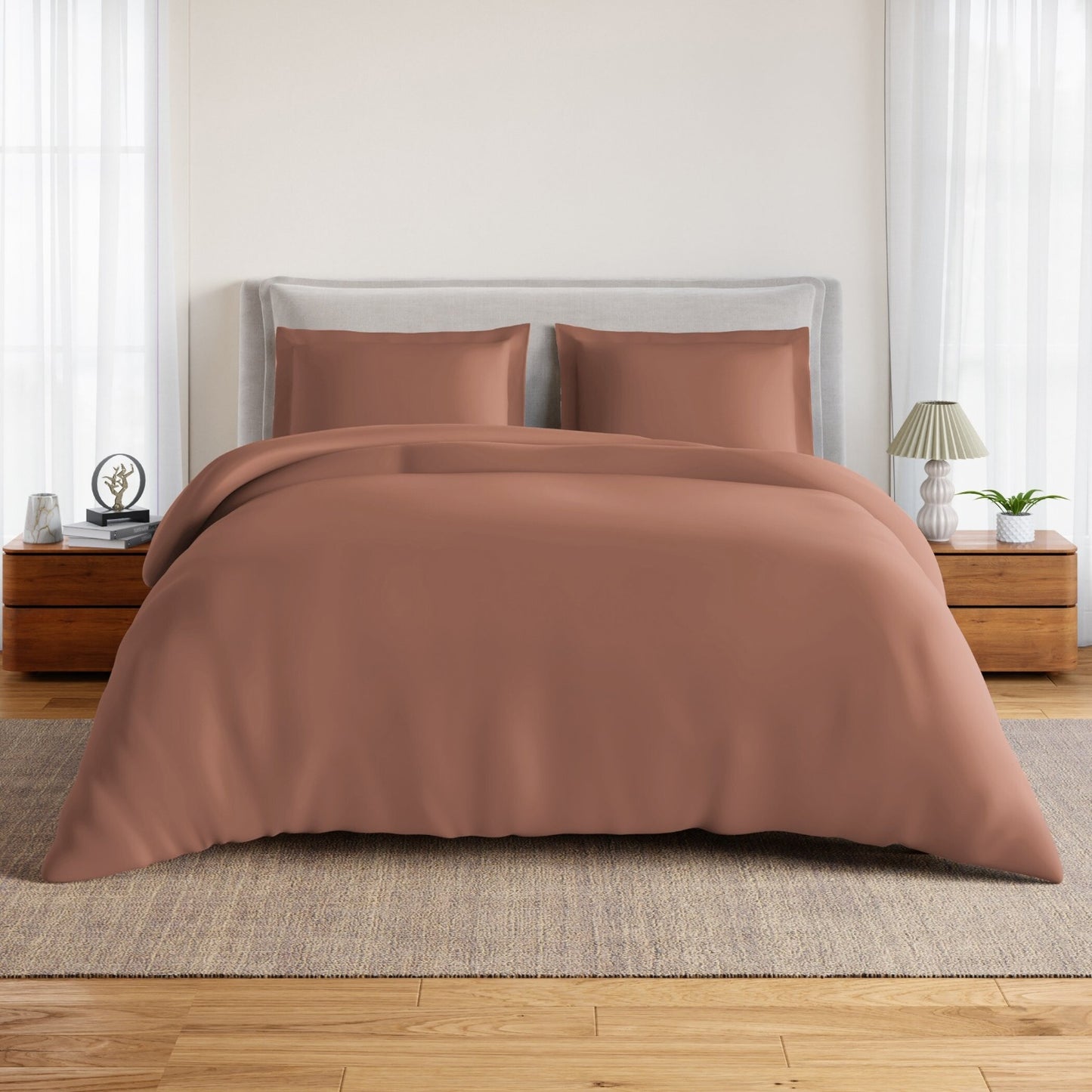 Essentials 100% Cotton Fitted Queen Bedsheet, 170 TC, Solid, Light Brown