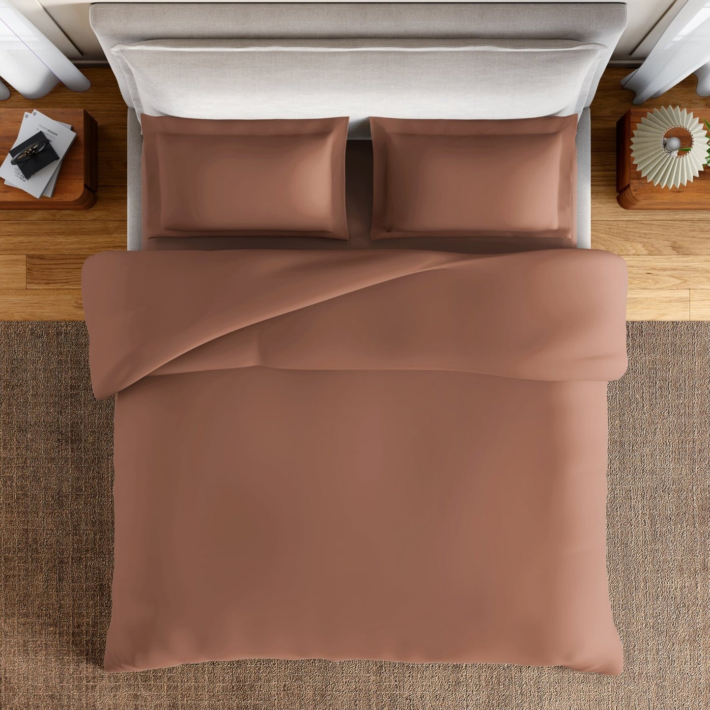 Essentials 100% Cotton Fitted Queen Bedsheet, 170 TC, Solid, Light Brown