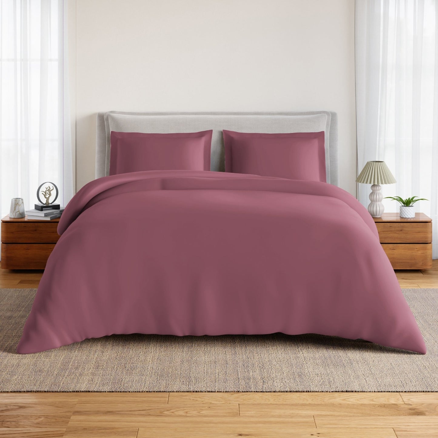 Essentials 100% Cotton Fitted Queen Bedsheet, 170 TC, Solid, Dark Pink