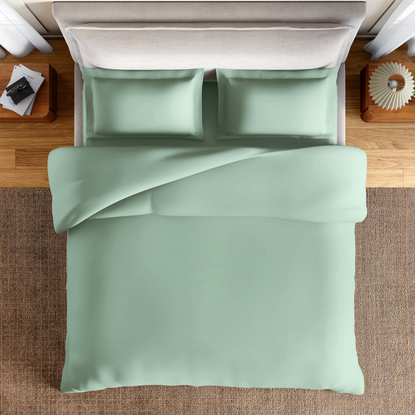 Essentials 100% Cotton Fitted Queen Bedsheet, 170 TC, Solid, Light Green