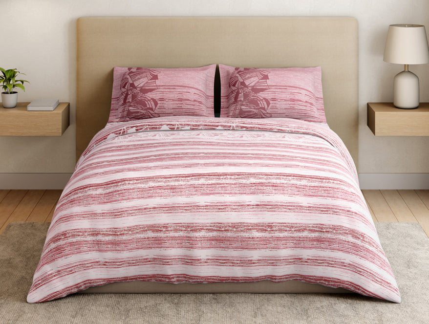 Essentials Premium 100% Cotton Large Bedsheet, 180 TC, Geometric, Light Pink