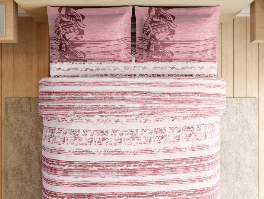 Essentials Premium 100% Cotton Large Bedsheet, 180 TC, Geometric, Light Pink