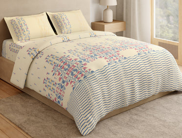 Essentials Premium 100% Cotton Large Bedsheet, 180 TC, Floral, Cream
