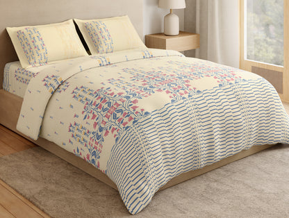 Essentials Premium 100% Cotton Large Bedsheet, 180 TC, Floral, Cream
