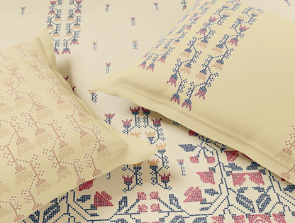 Essentials Premium 100% Cotton Large Bedsheet, 180 TC, Floral, Cream