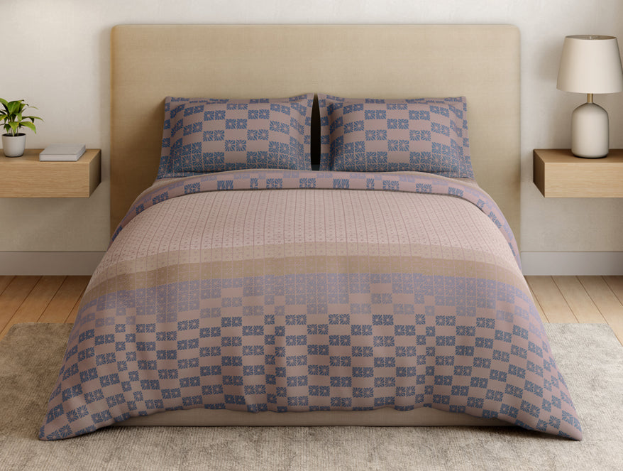 Essentials Premium 100% Cotton Large Bedsheet, 180 TC, Geometric, Light Blush