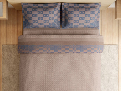 Essentials Premium 100% Cotton Large Bedsheet, 180 TC, Geometric, Light Blush