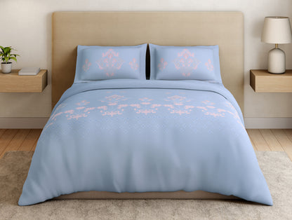 Essentials Premium 100% Cotton Large Bedsheet, 180 TC, Floral, Light Blue