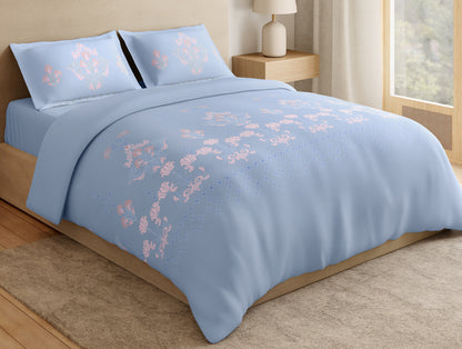 Essentials Premium 100% Cotton Large Bedsheet, 180 TC, Floral, Light Blue