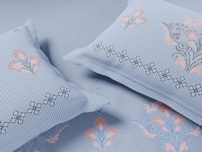 Essentials Premium 100% Cotton Large Bedsheet, 180 TC, Floral, Light Blue