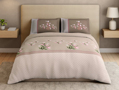 Essentials Premium 100% Cotton Large Bedsheet, 180 TC, Floral, Beige
