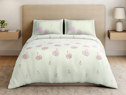 Essentials Premium 100% Cotton Large Bedsheet, 180 TC, Floral, White