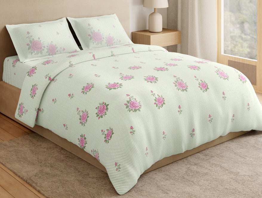Essentials Premium 100% Cotton Large Bedsheet, 180 TC, Floral, White