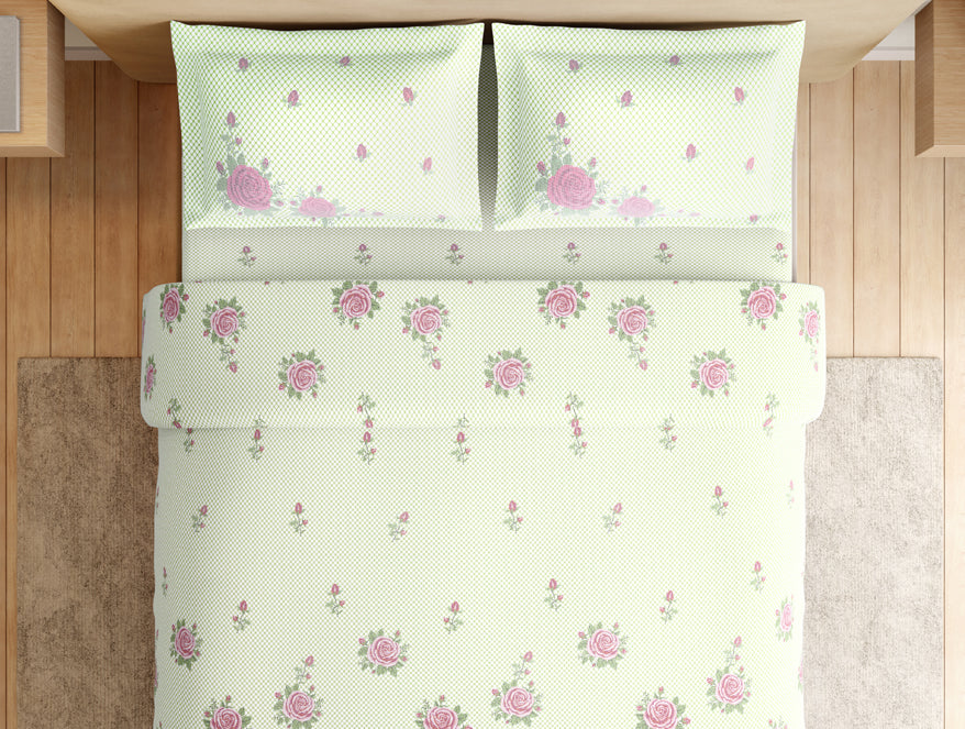 Essentials Premium 100% Cotton Large Bedsheet, 180 TC, Floral, White