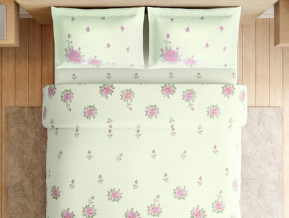 Essentials Premium 100% Cotton Large Bedsheet, 180 TC, Floral, White