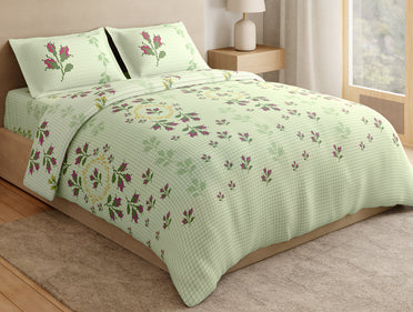 Essentials Premium 100% Cotton Large Bedsheet, 180 TC, Floral, Light Green
