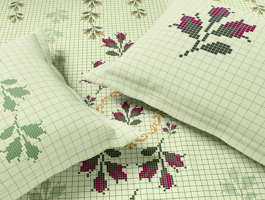 Essentials Premium 100% Cotton Large Bedsheet, 180 TC, Floral, Light Green