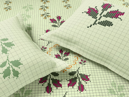 Essentials Premium 100% Cotton Large Bedsheet, 180 TC, Floral, Light Green