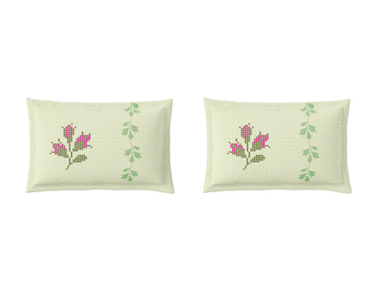 Essentials Premium 100% Cotton Large Bedsheet, 180 TC, Floral, Light Green