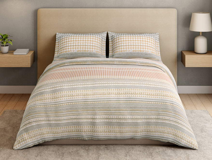 Essentials Premium 100% Cotton Large Bedsheet, 180 TC, Geometric, Beige