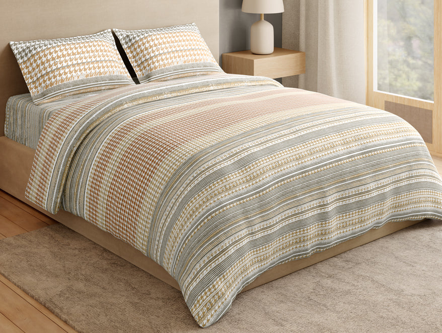 Essentials Premium 100% Cotton Large Bedsheet, 180 TC, Geometric, Beige