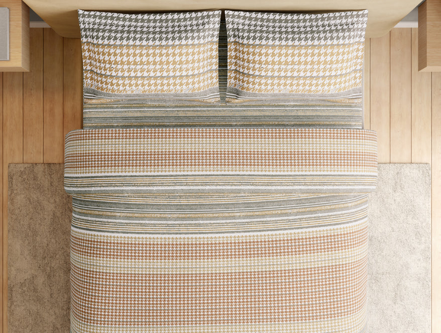 Essentials Premium 100% Cotton Large Bedsheet, 180 TC, Geometric, Beige