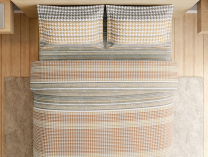 Essentials Premium 100% Cotton Large Bedsheet, 180 TC, Geometric, Beige