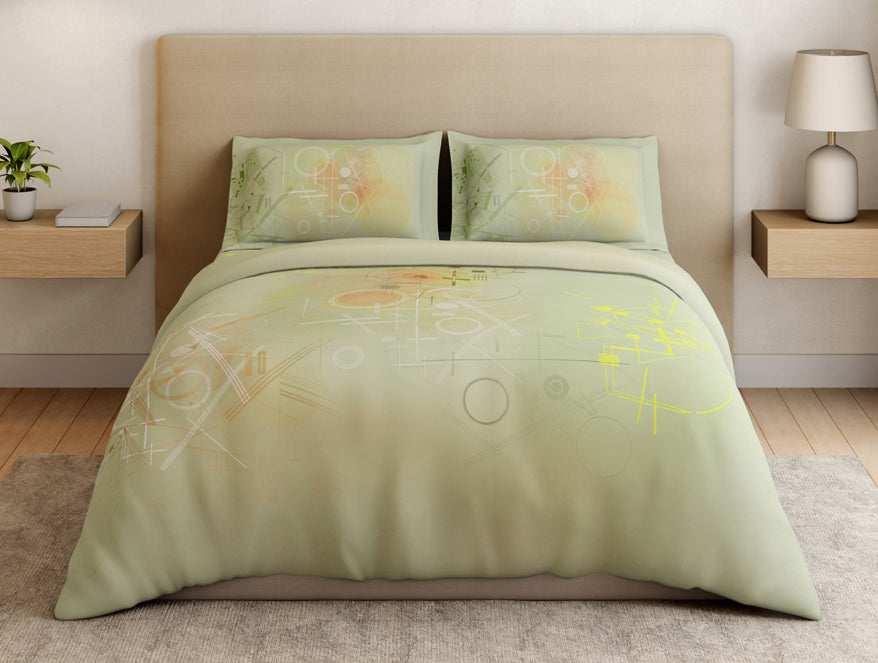 Essentials Premium 100% Cotton Large Bedsheet, 132 TC, Geometric, Light Green