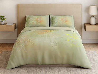 Essentials Premium 100% Cotton Large Bedsheet, 132 TC, Geometric, Light Green