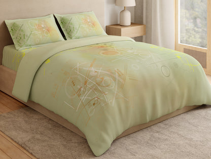 Essentials Premium 100% Cotton Large Bedsheet, 132 TC, Geometric, Light Green