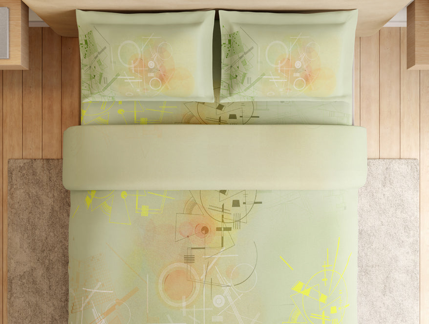 Essentials Premium 100% Cotton Large Bedsheet, 132 TC, Geometric, Light Green