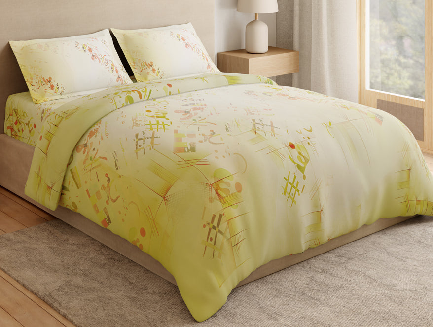 Essentials Premium 100% Cotton Large Bedsheet, 132 TC, Geometric, Light Green