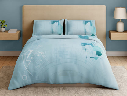 Essentials Premium 100% Cotton Large Bedsheet, 132 TC, Geometric, Light Blue