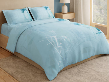 Essentials Premium 100% Cotton Large Bedsheet, 132 TC, Geometric, Light Blue