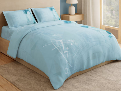 Essentials Premium 100% Cotton Large Bedsheet, 132 TC, Geometric, Light Blue