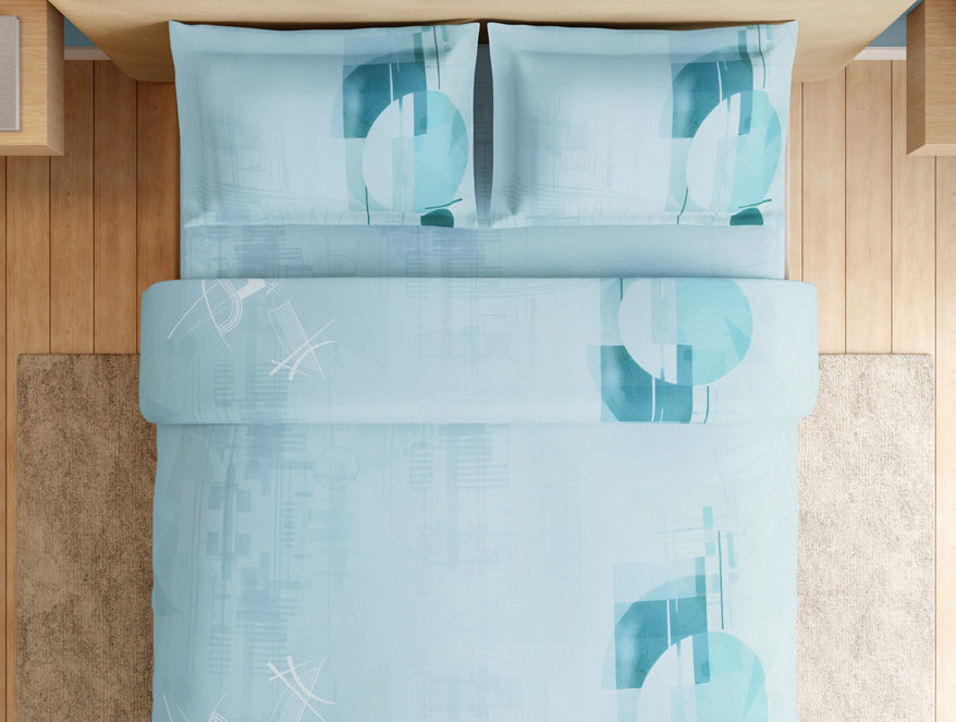Essentials Premium 100% Cotton Large Bedsheet, 132 TC, Geometric, Light Blue