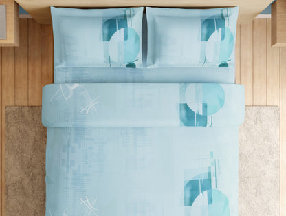 Essentials Premium 100% Cotton Large Bedsheet, 132 TC, Geometric, Light Blue