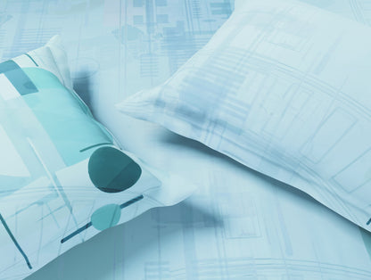 Essentials Premium 100% Cotton Large Bedsheet, 132 TC, Geometric, Light Blue