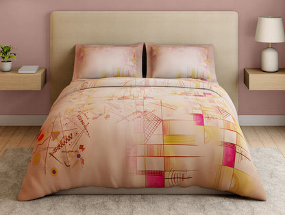 Essentials Premium 100% Cotton Large Bedsheet, 132 TC, Geometric, Light Blush