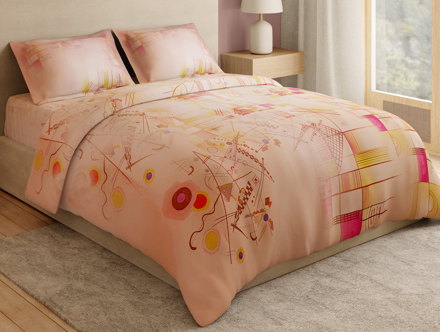 Essentials Premium 100% Cotton Large Bedsheet, 132 TC, Geometric, Light Blush