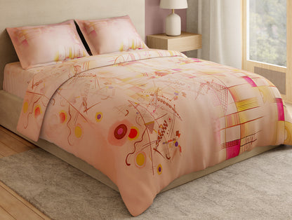 Essentials Premium 100% Cotton Large Bedsheet, 132 TC, Geometric, Light Blush