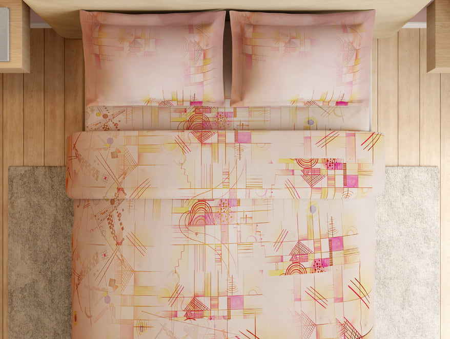 Essentials Premium 100% Cotton Large Bedsheet, 132 TC, Geometric, Light Blush