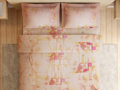 Essentials Premium 100% Cotton Large Bedsheet, 132 TC, Geometric, Light Blush