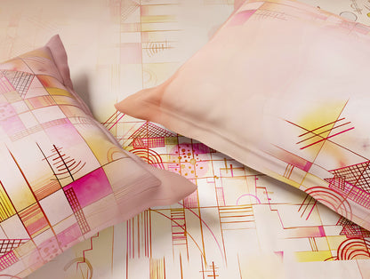 Essentials Premium 100% Cotton Large Bedsheet, 132 TC, Geometric, Light Blush