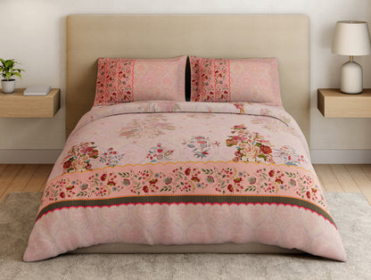 Essentials Premium 100% Cotton Large Bedsheet, 132 TC, Floral, Blush