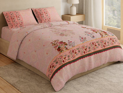 Essentials Premium 100% Cotton Large Bedsheet, 132 TC, Floral, Blush