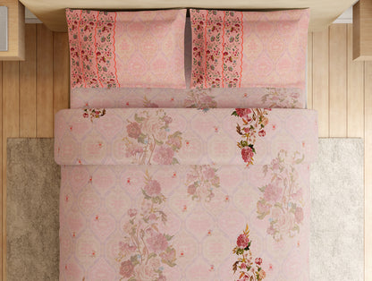 Essentials Premium 100% Cotton Large Bedsheet, 132 TC, Floral, Blush