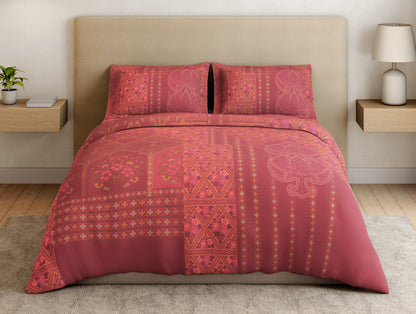 Essentials Premium 100% Cotton Large Bedsheet, 132 TC, Ornate, Red